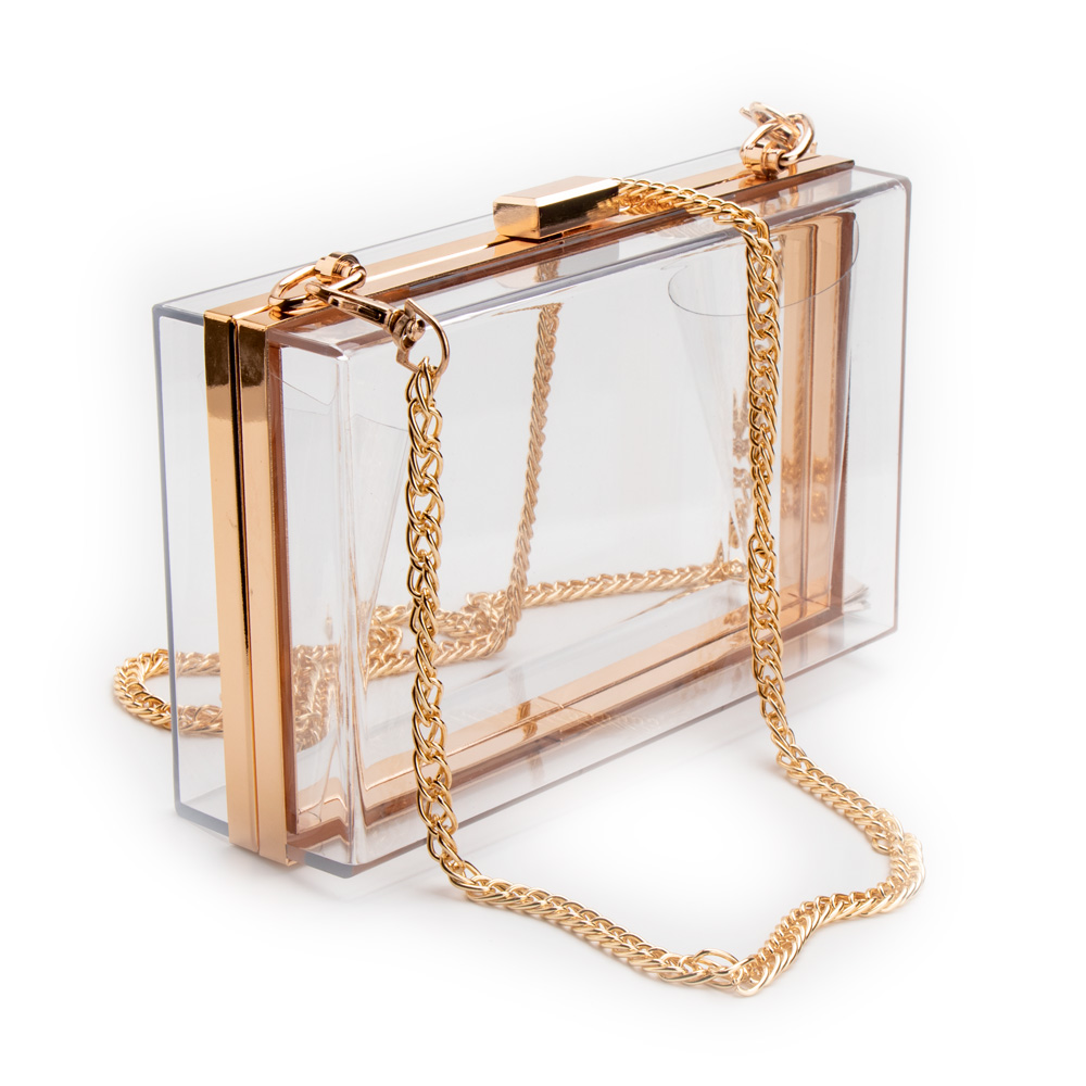 Women Acrylic Clear Purse Cute Transparent Crossbody Bag Lucite See Through Handbags Evening Clutch Events Stadium Approved: gold frame clear