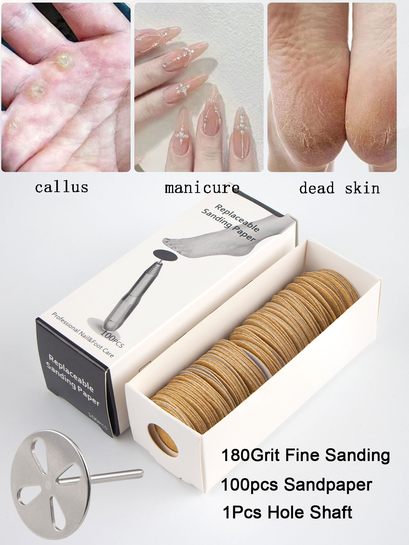 Papel de lija con boquilla de Metal para limas de pies, herramienta para quitar callos de piel muerta, herramienta de pedicura para cutículas, juego de papel de lija, 100 Uds.: Caqui oscuro