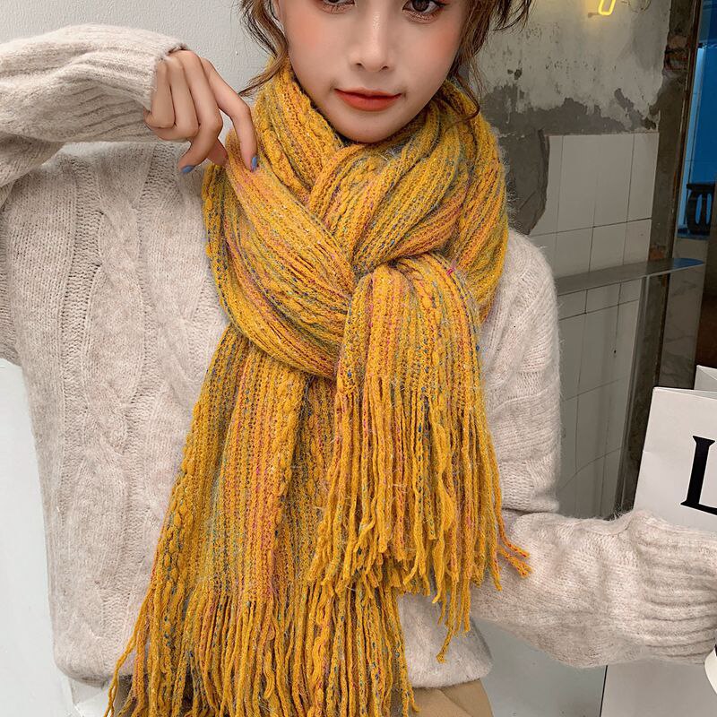 Nova chegada da moda outono inverno colorido cachecol feminino quente de alta qualidade elegante bonito ao ar livre fresco adorável vintage borla xale