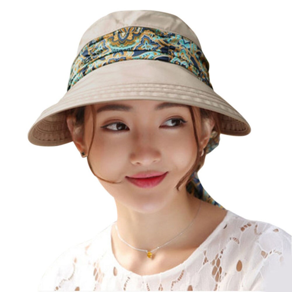 Casual kvinder sommer strandhatte solskærme kasket sammenklappelig anti-uv hat chapeau femme: Khaki