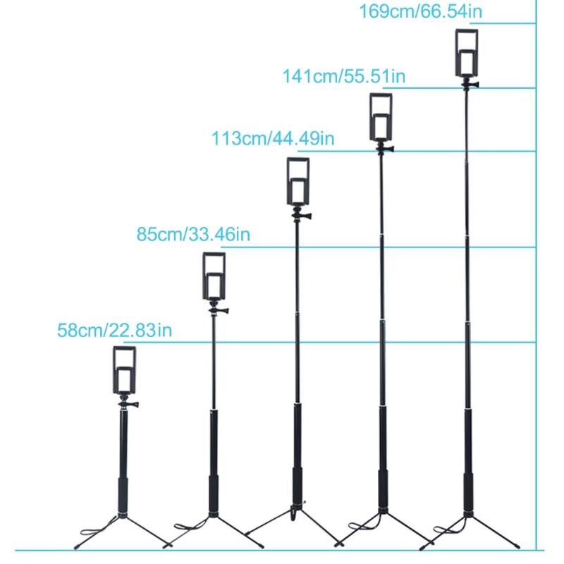 1.5m/2m laajennettavaa selfie stick -jalustajalkaa iphone ipad dslr android goprolle