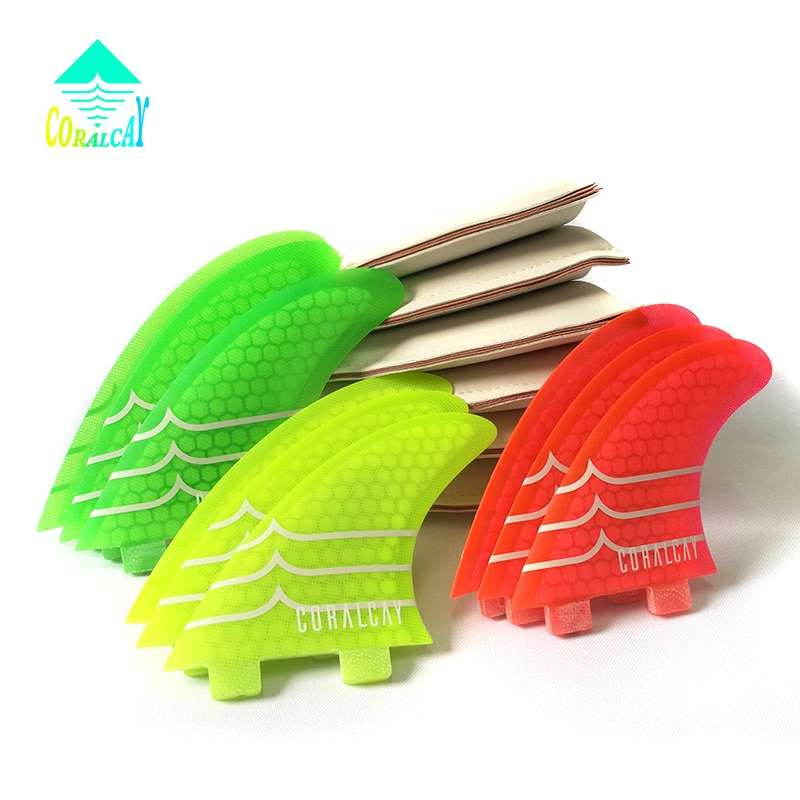 Aletas para tabla de Surf Coral-cay FCS, Tri Truster, amarillo, rojo, verde, fibra de vidrio, kitesurf, quillas FCS de windsurf