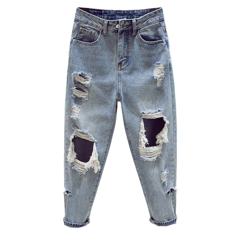 2026 Womens Jeans Baggy voor Vrouwen Mannen Gescheurde Rechte Been