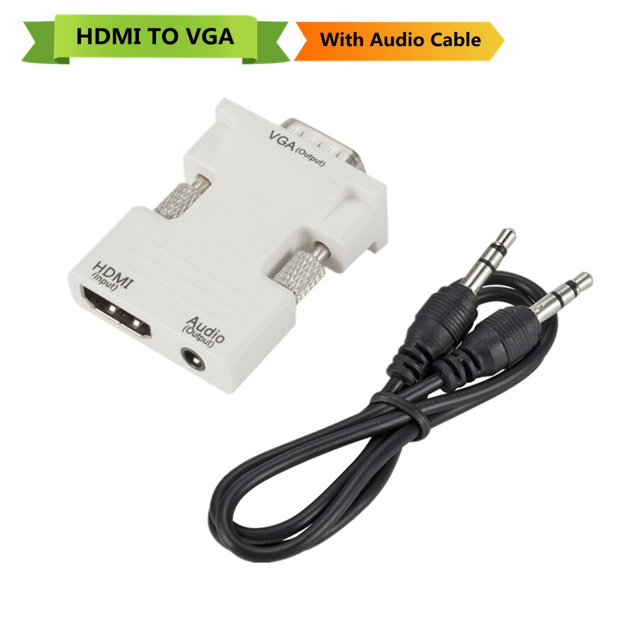 HDMI to VGA Adapter Cable Male To Female HDMI TO VGA Converter Adapter 1080P Digital to Analog Video Audio For Tablet HD2VGA: White Color