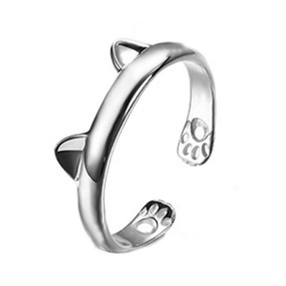 Verzilverd Kat Oor Ring Leuke Mode-sieraden Kat Ring Voor Vrouwen En Meisje Verstelbare