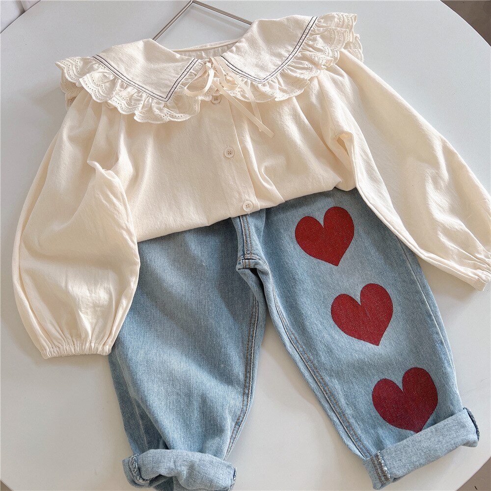 Camisa de encaje para niña 9900B, ropa para niño, blusa con letras bordadas para niña, blusa con cuello de retales de encaje, Tops 2022