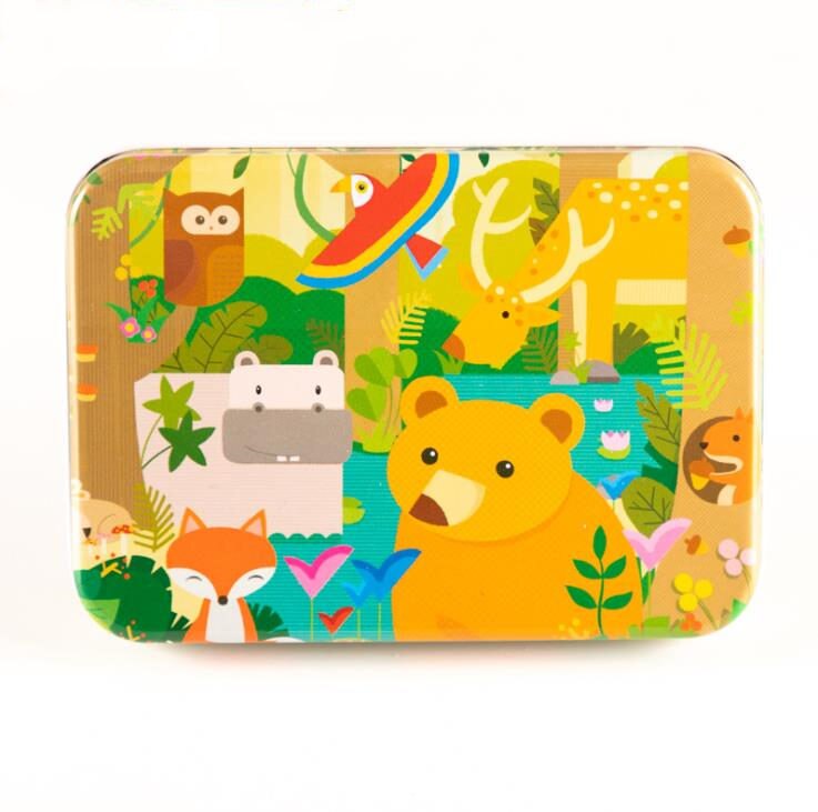 120 stück Eisen Box Verpackung Holz Cartoon Puzzle Spielzeug Kinder Intelligenz Entwicklung Tangram Und Jigsaw Puzzle Spielzeug: Selva