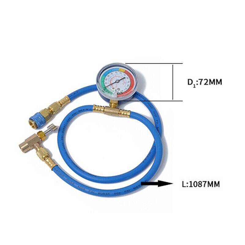 Refrigerant Charging Hose With Pressure Gauge R134a Air Conditioner Fluoride Tube Release Refrigerant Connector Pressure Gauge