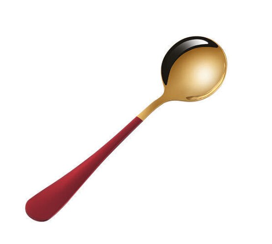 Stainless Steel Spoon Round Head Spoon Japanese Korean Coffee Spoon Household Cake Dessert Spoon: Golden Red Color