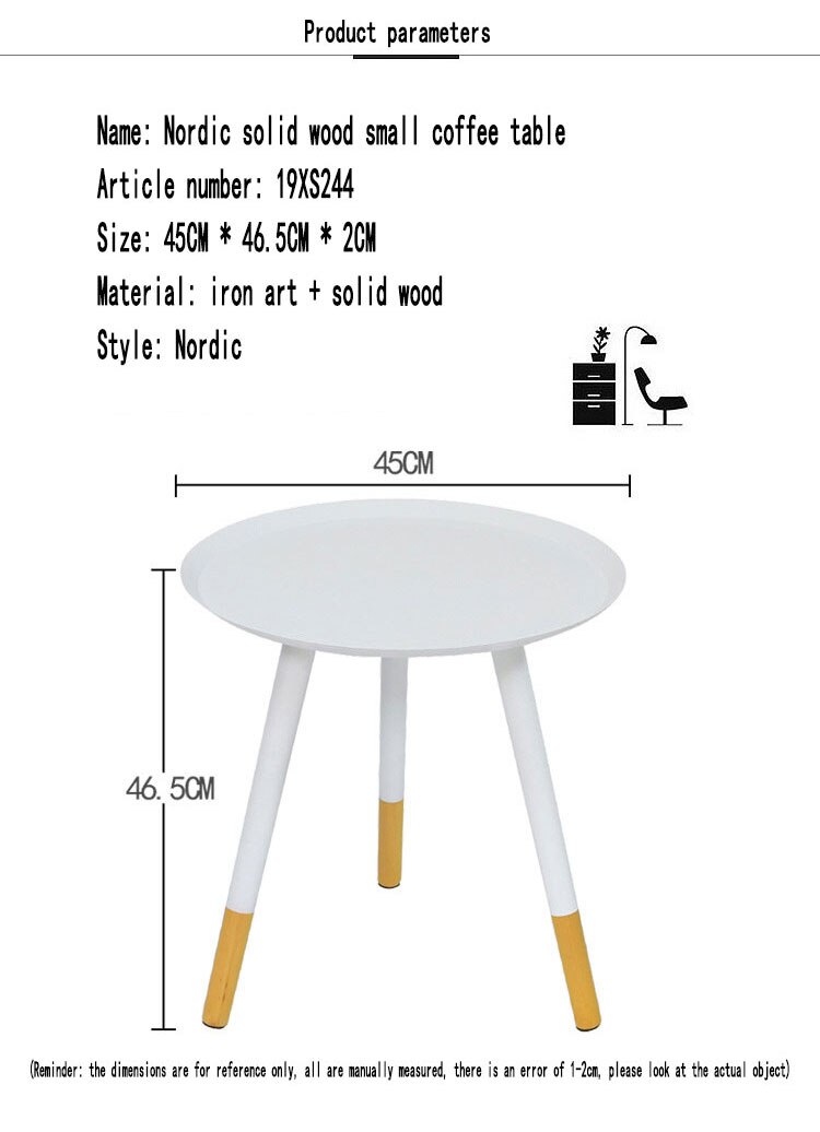 Nordic Wood Low Round Coffee Table Simple small desk diameter 45cmWrought iron + solid wood