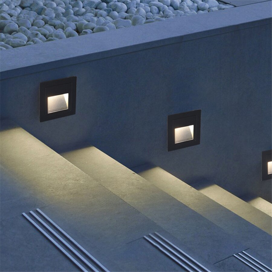 BEIAIDI 6pcs/Lot 3W LED Recessed Stair Step Light Outdoor Floor Stair Aisle Corner Light Villa Hotel Garden Footlight Wall Light