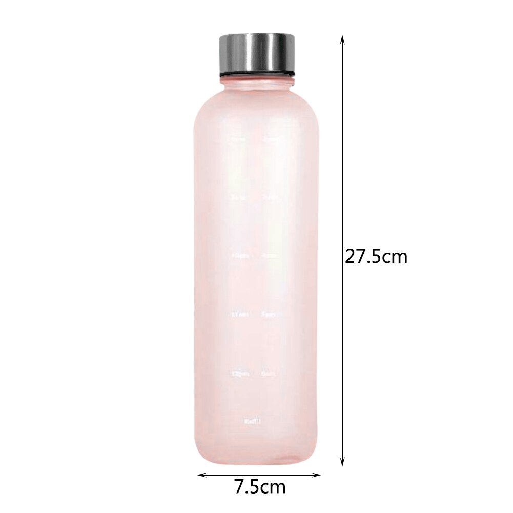 1000ML Kunststoff Raum Tasse Große-Kapazität transparent Gefrostet Wasser Tasse Kupfer Deckel Sport Wasser Flasche Mit Zeit Marker für Schüler