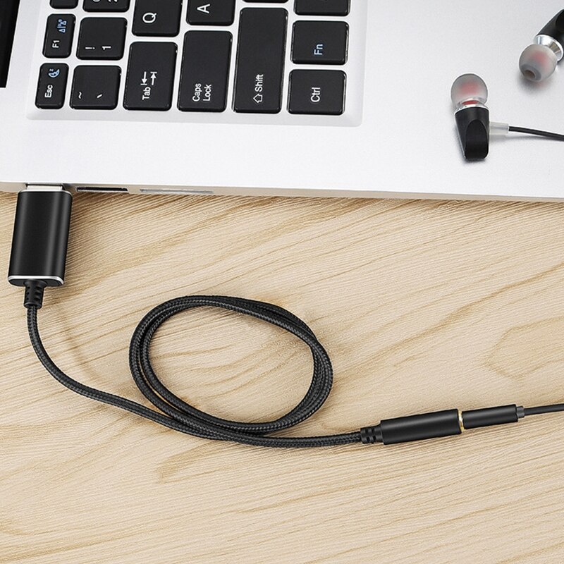 6.69in Adapter Male to Female USB to 3.5mm Jack Cable Headphones Mic Adapter for Headset PC Laptop Desktops