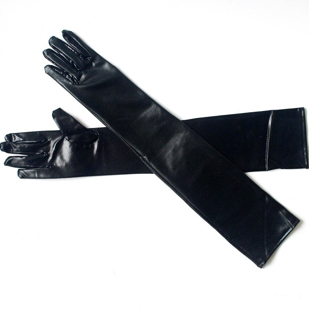 Gant Long et Sexy en cuir PU extensible, moulant, Punk, Rock, Hip Hop, Jazz, Disco, danse, mitaines métalliques brillantes, accessoire de Cosplay