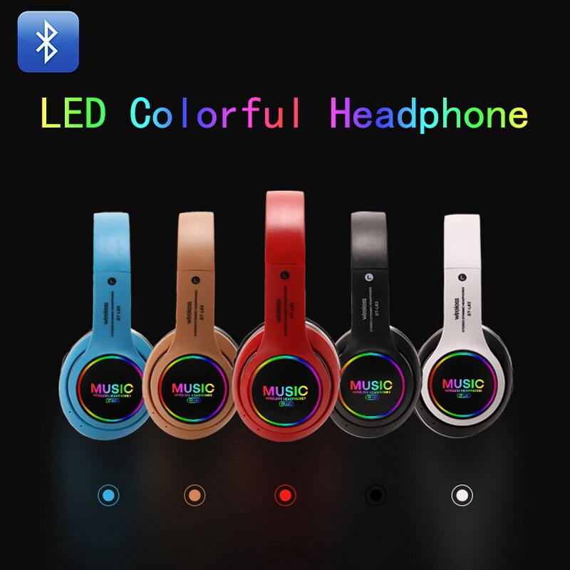 LED Colorful Wireless Bluetooth Headphones Headset Foldable Stereo Bass Sound Adjustable Earphones with Mic for PC All Phone