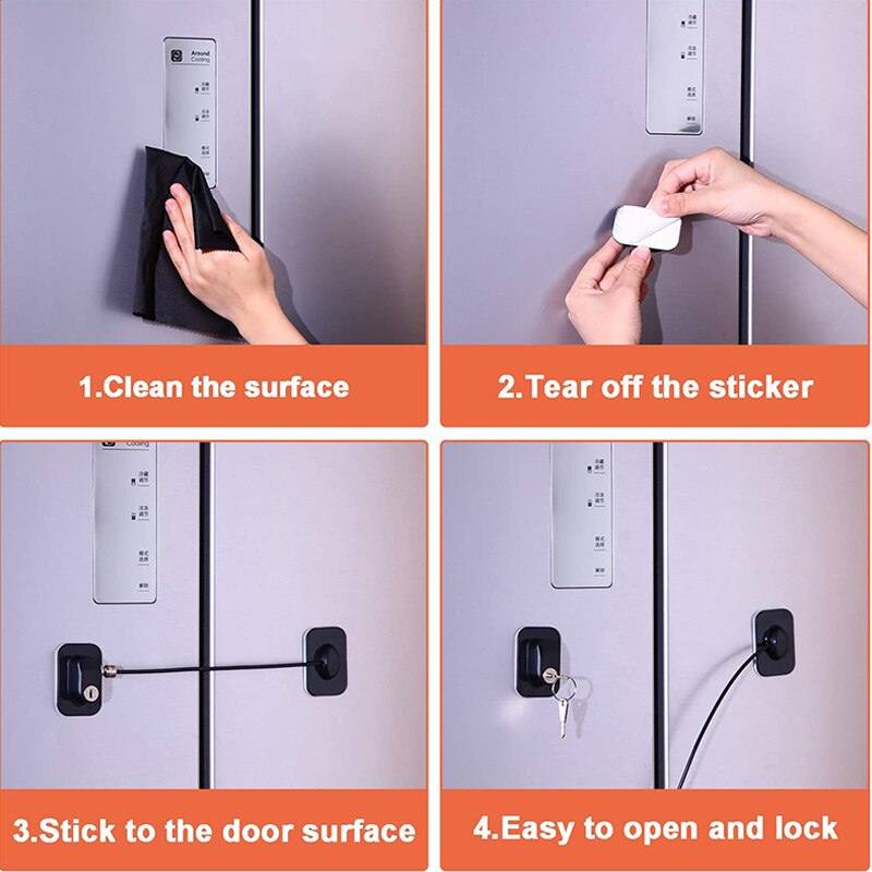 3 Pieces Refrigerator Door Lock Adhesive Freezer Lock Child Safety Cabinet Lock File Drawer Door Lock with Keys (Black)