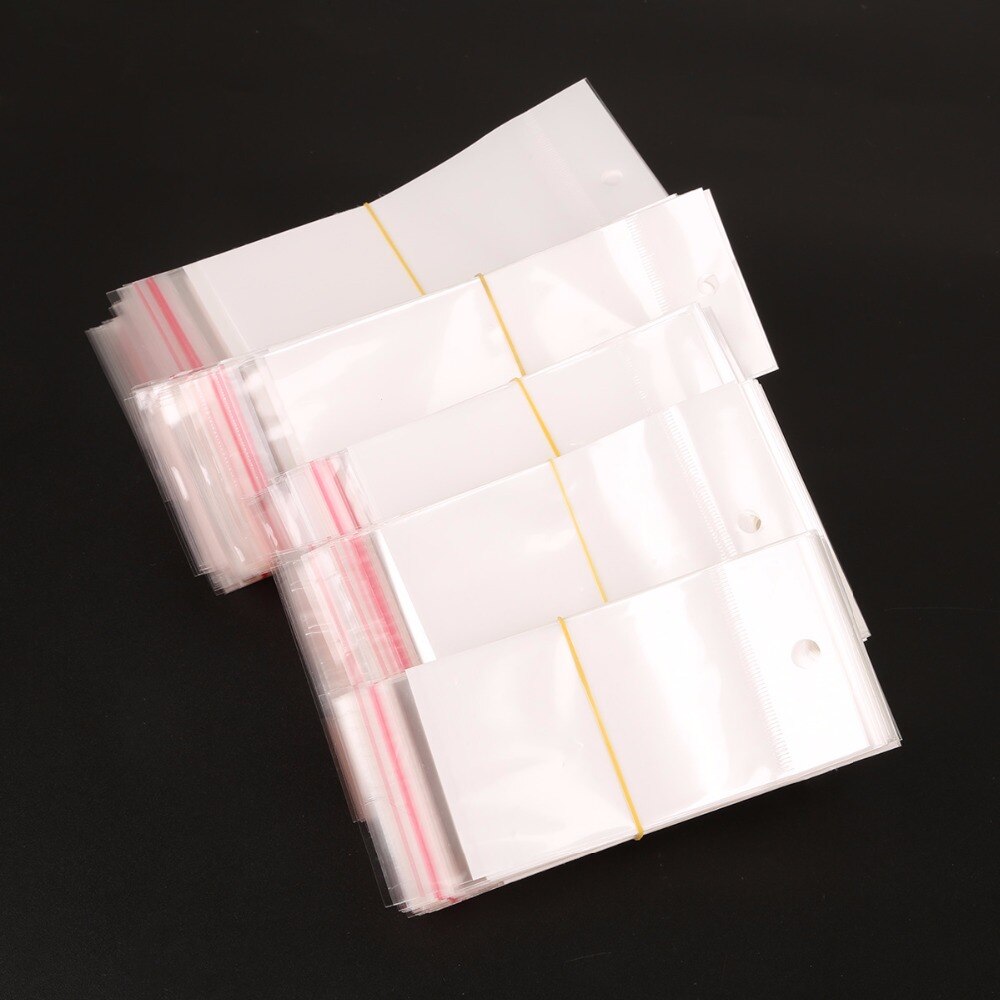 100Pcs/Lot Clear Self Adhesive Seal Plastic Storage Bag OPP Poly Pack Bag Retail Packaging Package Bag With Hang Hole