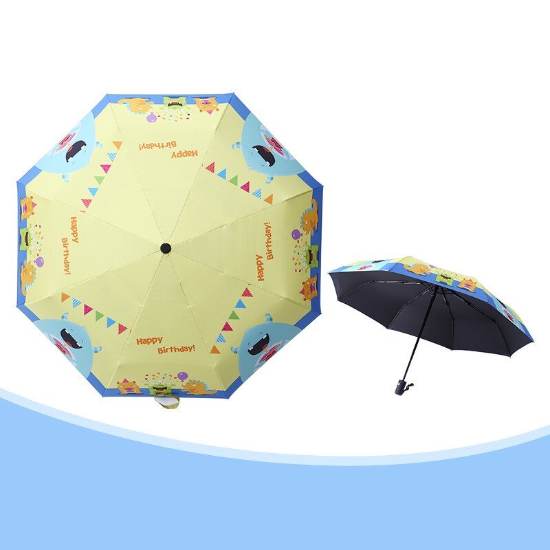 Cartoons Three Folding Kids Umbrella Automatic School Girls Boys Rain And Sunshade Umbrella for Children: Light Yellow