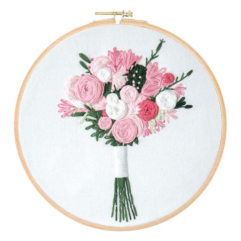 DIY Stamped Embroidery Starter Kit Embroidery Bouquet Material Package Embroidery Cloth Color Threads Tools Kit Handmade Tools: A9