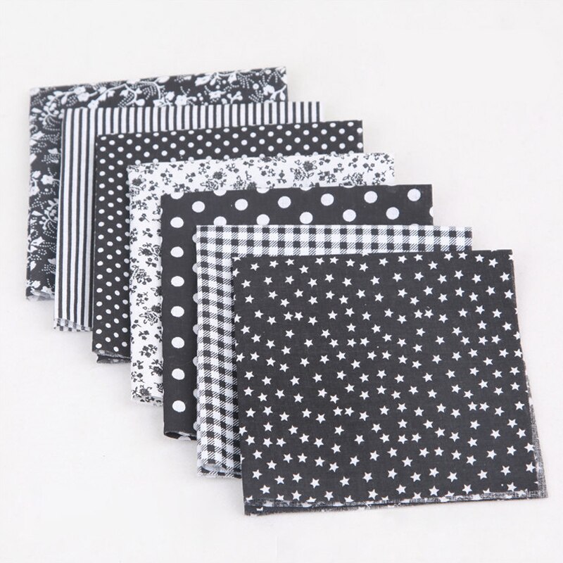 Tela de retales con estampado Floral, tejido liso de algodón, pequeño, hecho a mano, 25x25CM, , 7 unidades: Black