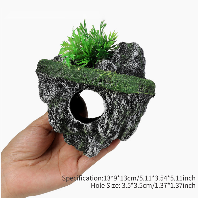 Suspended Island Fish Tank Decorative Floating Stone Simulation Plants Caverns Crafts Ornaments Aquarium Accessories: green