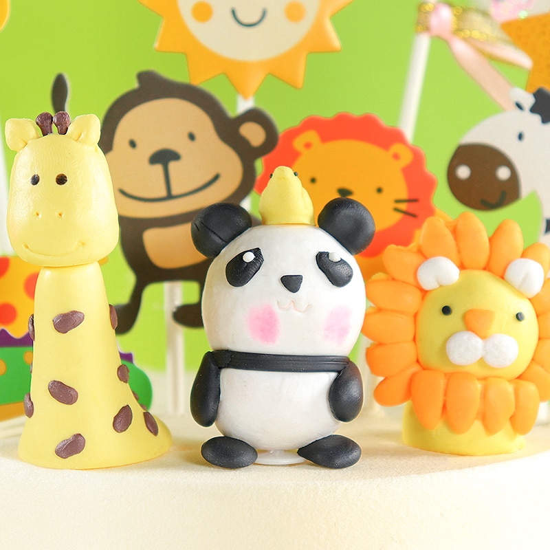 Zoo Cute Forest Animal Cake Toppers for Kid`s Birthday Decoration Monkey Giraffe Tiger Lion Cupcake Toppers Birthday Cakes