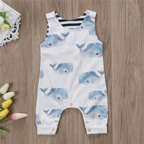 Cartoon Walvis Pasgeboren Baby Rompertjes Peuter Zuigeling Jongen Meisje Jumpsuit Een stuk Outfits Mouwloze Playsuitt Babykleertjes 0--3T