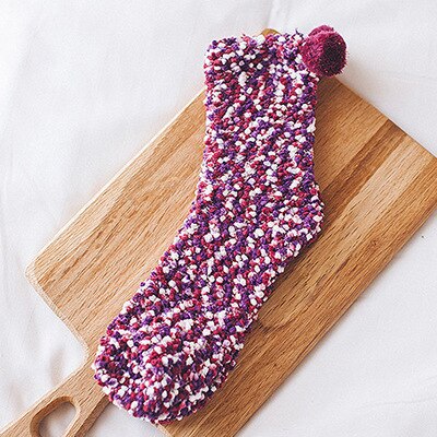 Pluizige Extra Dikke Warme Sokken, Winter Cake Sokken, Bed Sokken, Comfortabele Slippers Sokken Zijn Interessante Kerstcadeaus: Purple
