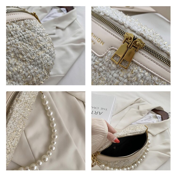 Przyczynowa perła przenośna saszetka na pasek sprawdź dużą pojemność pojedyncza torba na klatkę piersiowa sprawdź drukowanie łańcucha Woolens torba na ramię dla pani