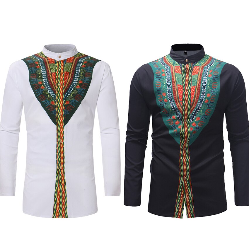 Camisa con estampado 3D estilo indio para hombre, camisa tradicional con patrón bordado, Dashiki africano, una hilera de botones, traje