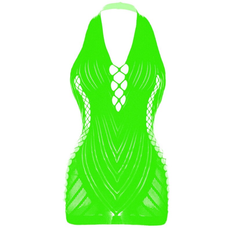 Nuisette Sexy à col suspendu pour femmes, sous-vêtements féminins, tentation, sac sans bretelles, jupe élastique à la hanche, résille Sexy, vêtements intimes: green