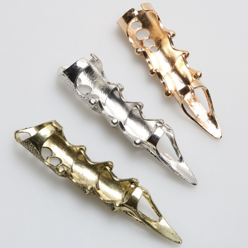 Heavy Rock Punk Joint Ringen Vintage Cool Gothic Scroll Armor Knuckle Metal Goud Kleur Volledige Vinger Buigbare Nail Opening Ringen