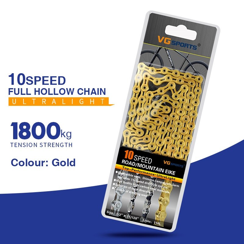 Fahrrad Kette 8 9 10 11 Geschwindigkeit MTB Rennrad Halb/Voll Hohl Kette Silber Gold Regenbogen Ketten für shimano SRAM Campanolo System: X10SLR Gold