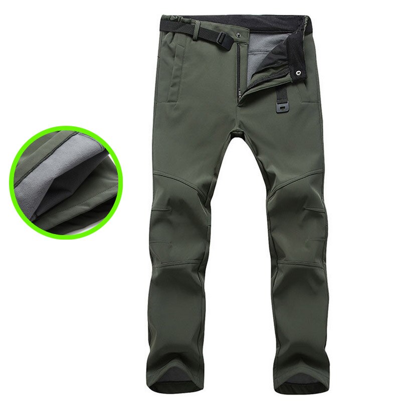 Outdoor WinterThicken Slim Fit Soft Shell Fleece Thermal Waterproof Cargo Army Ski Climbing Camping training Pants Men: XXL / Green