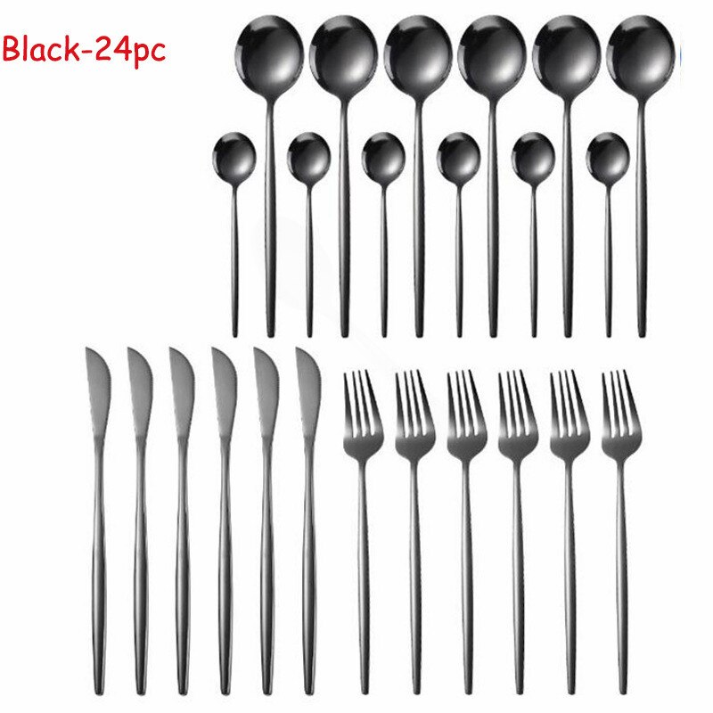 Vaisselle inox ensemble de couverts 24 pièces or Rose ensemble de couverts fourchette cuillère couteau doré ensemble de vaisselle coffret directe: black
