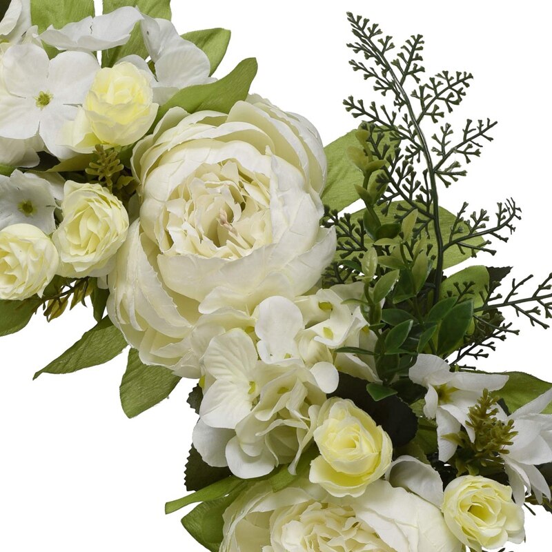 16 tommer pæon hortensia krans, kunstig pæon blomst krans dør krans med grønne blade forår krans til hoveddøren, bryllup