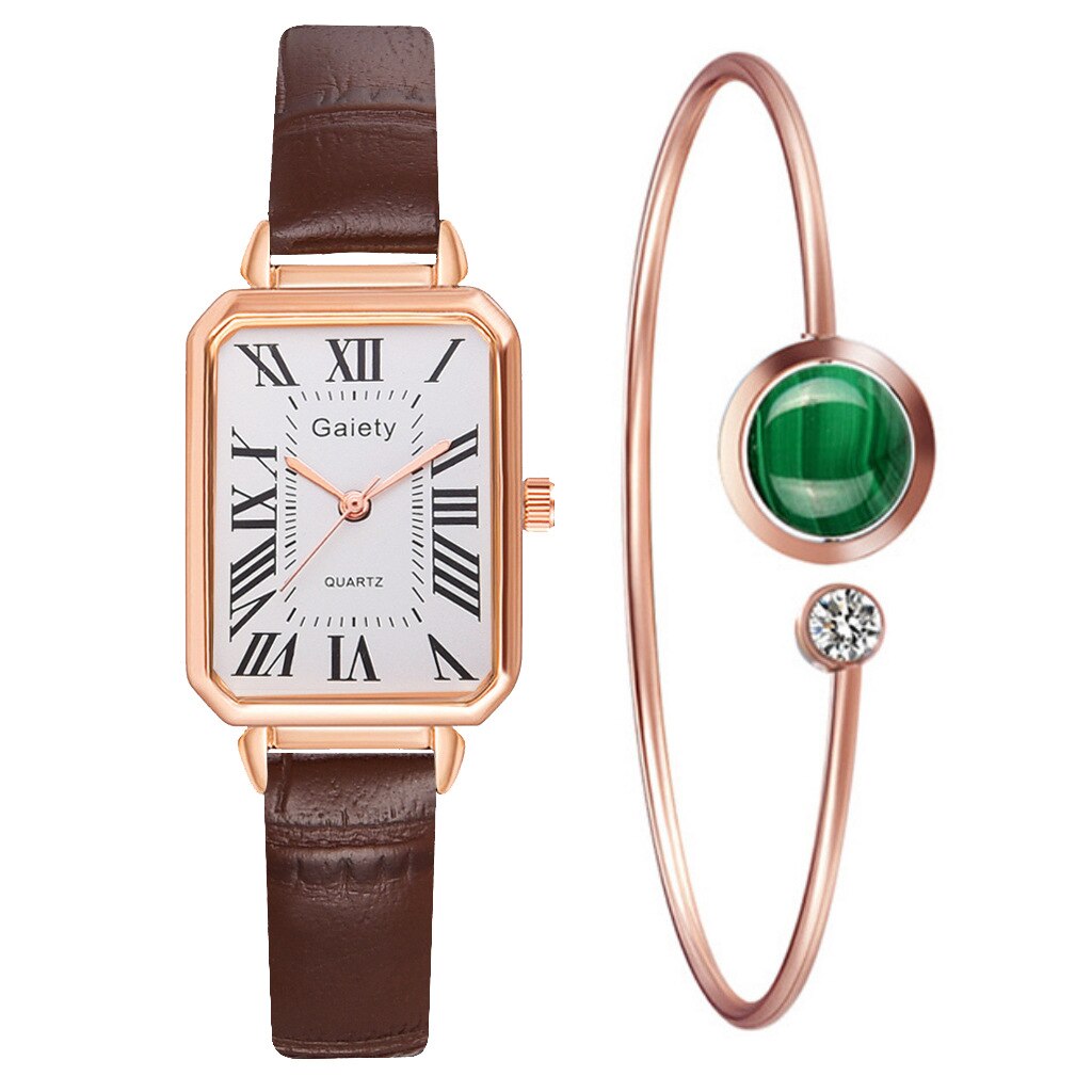 Relojes Para Mujer Reloj Mujer Marcas Famosas De Lujo Relojes De Cuarzo Para Mujer Mujer Correa de bambú coreana para mujer, Reloj de pulsera de cuarzo con números romanos cuadrados, conjunto de: 12