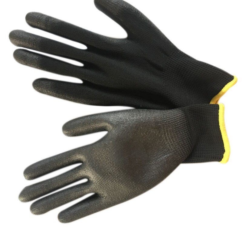 Ademend Zwart Nylon Pu Werkhandschoenen Bouwers Grip Voor Palm Coating Handschoenen