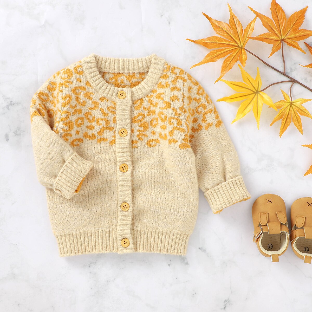 Infant Baby Boys Cothes Leopard Print Sweater Coat Winter Fall Long Sleeve O-neck ButtonKnitted Cardigan Baby Girls Tops 3-24M