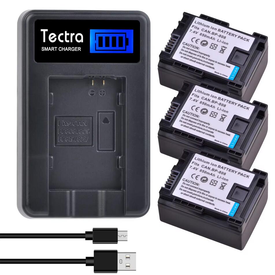Batería de iones de litio BP-808 BP 808 de 850mAh + cargador LCD para Canon BP-827 BP 827 BP-819 BP-807 BP-809 XA10 HF20 HF10 HF100 HG20: Rosa