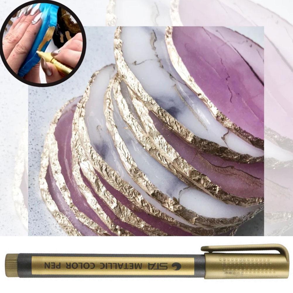 1pcs Reflective Gold Resin Drawing Pen Acrylic Paint DIY Epoxy Resin Mold Highlights Permanent Marker Handmade
