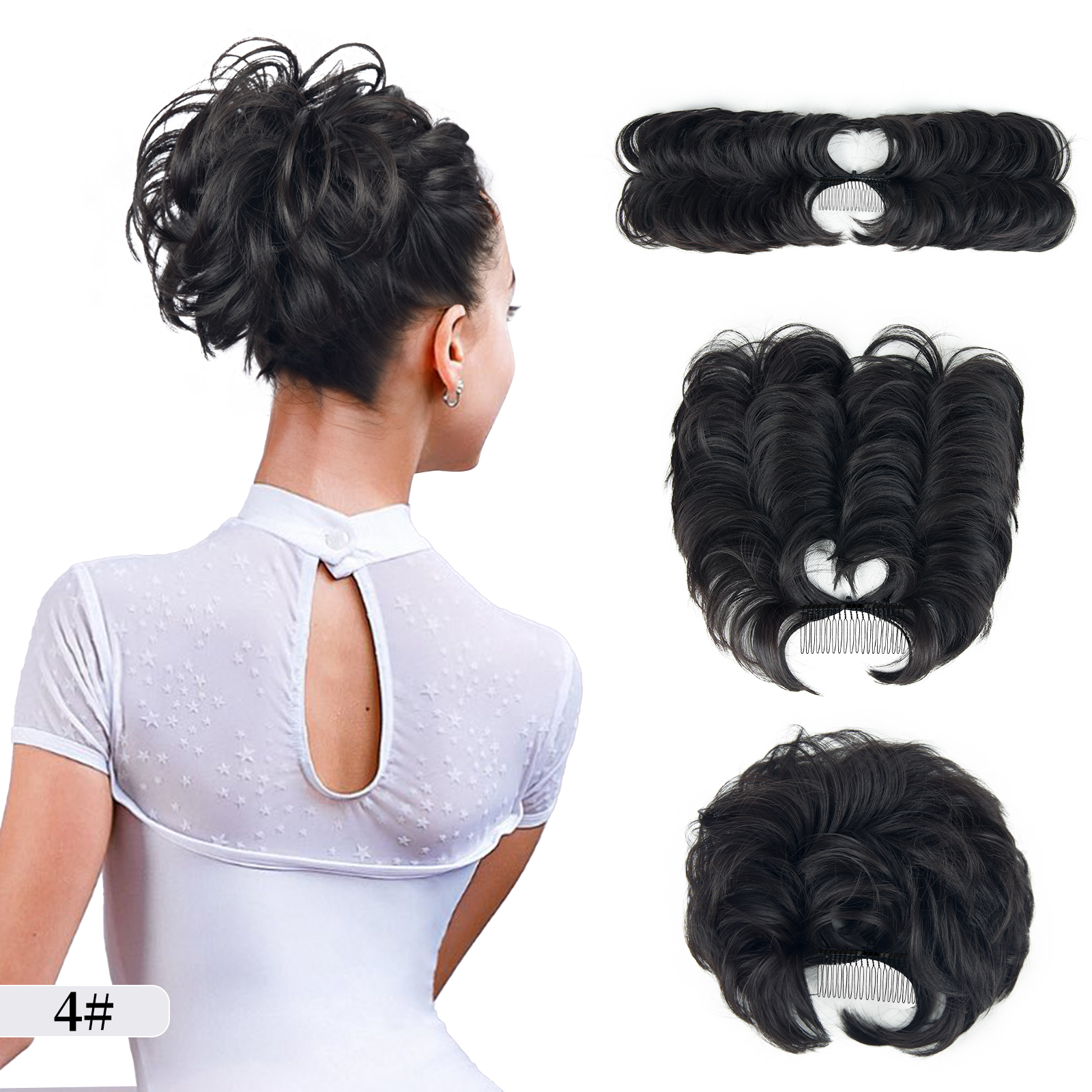 Extensión de moño de pelo liso desordenado sintético, peines ajustables, Clip en coleta corta, coletero, coletero: 1B/27HL