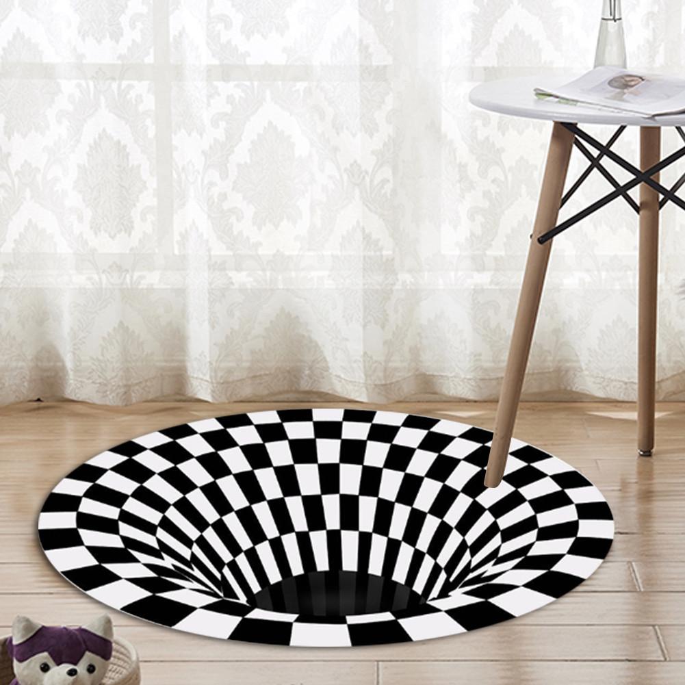 3D Vortex Illusion tapis tourbillon impression sans fond trou tapis blanc noir abstrait géométrique Illusion d'optique salon décor Pad