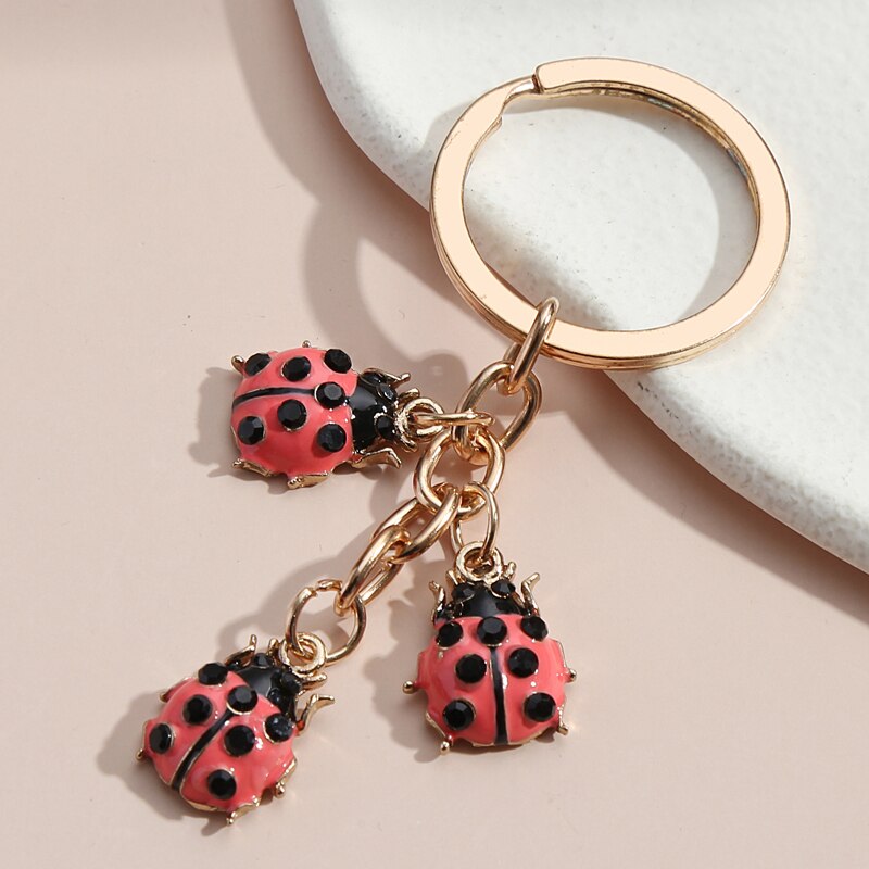 Lovely Ladybird Keychain 2 Colors Lady beetle Key Ring Insect Key Chains Animal For Women Men Car Keys DIY Handmade Jewelry