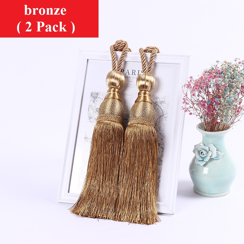 Paquete de 2 alzapaños de cortina con borlas, alzapaños de cuerda hechos a mano, decorativos para el hogar, la Oficina y el Hotel, para la ventana del hogar y la Oficina: Oro