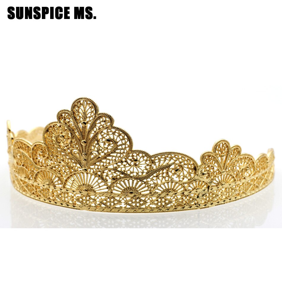 Bridal Crown Tiara - Gold Flower Rhinestone - Women's Wedding Hair Jewelry - Vintage Antique Ethnic Style
