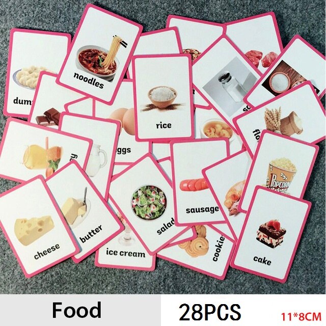 18 unids/set comida cantidades inglés palabra tarjeta Flash de los niños Tarjeta de aprendizaje de juguetes educativos para edades tempranas: D