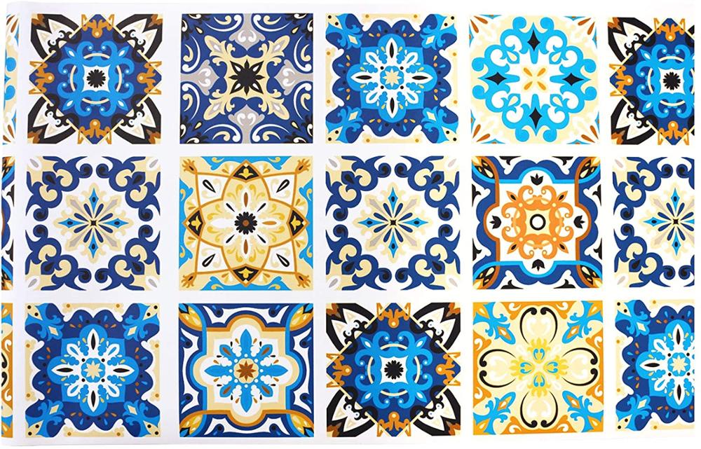 LUCKYYJ Morocco Tiles Peel and Stick Wallpaper Vinyl Self-adhesive Contact Paper Removable Blue Multi Backsplash Bathroom: 45x600cm