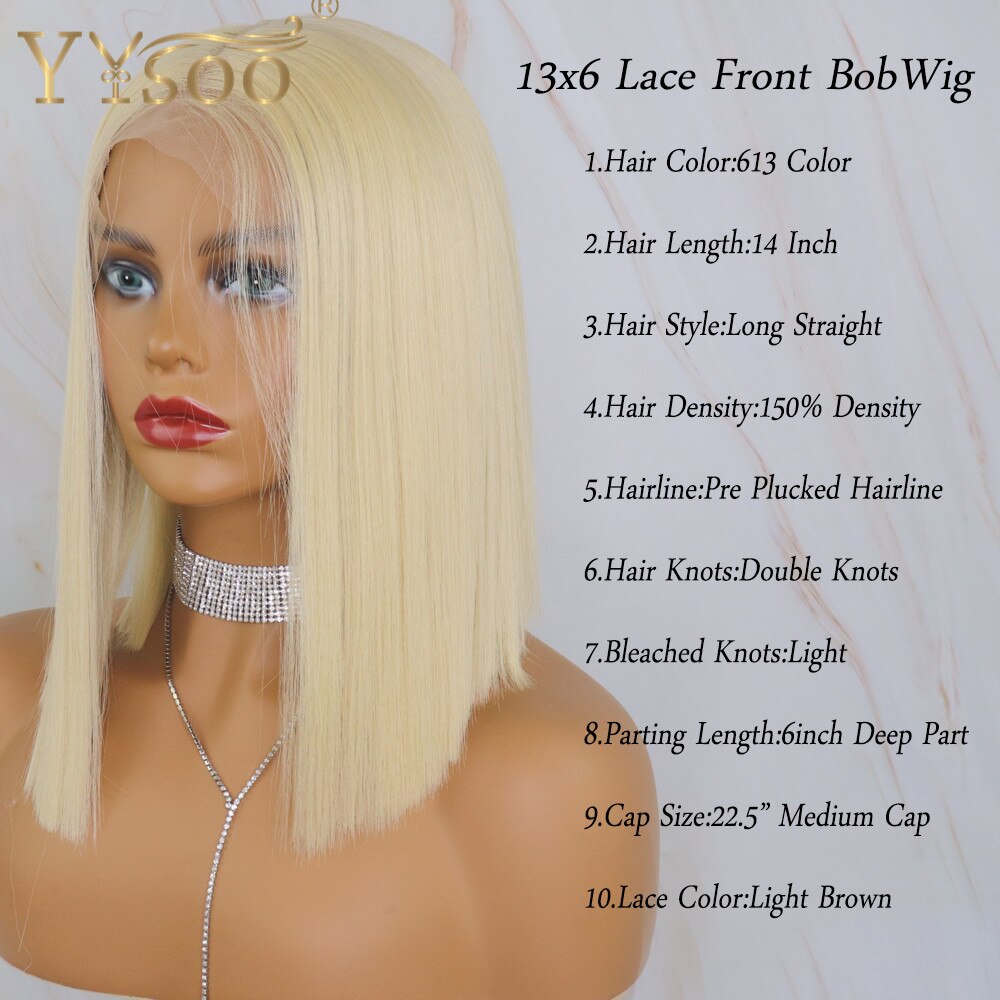Yysoo 613 Blonde Color13x6 Korte Lijmloze Synthetische Lace Front Pruiken Voor Vrouwen Futura Straight Hittebestendige Bob Pruik Dagelijks Gebruik