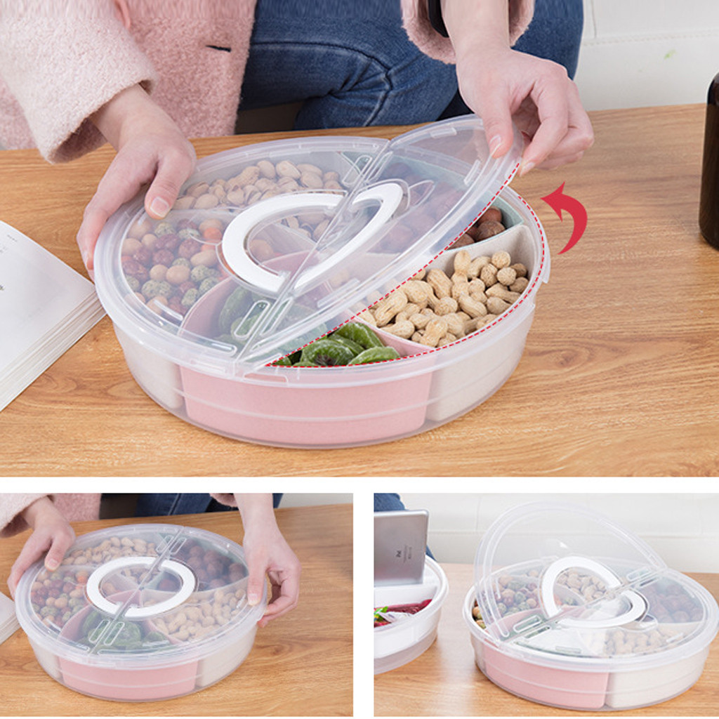 Portable Snack Box Candy Food Storage Box Jewelry Storage Box Sealed Portable dried fruit plate compartment storage box &F3